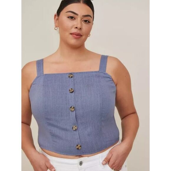 Torrid Linen Blend Button-Front Crop Tank sz 1 - Picture 1 of 11